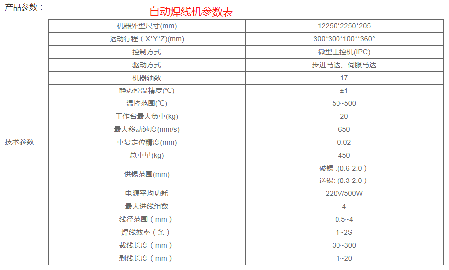 自動焊線機(jī)參數(shù)表